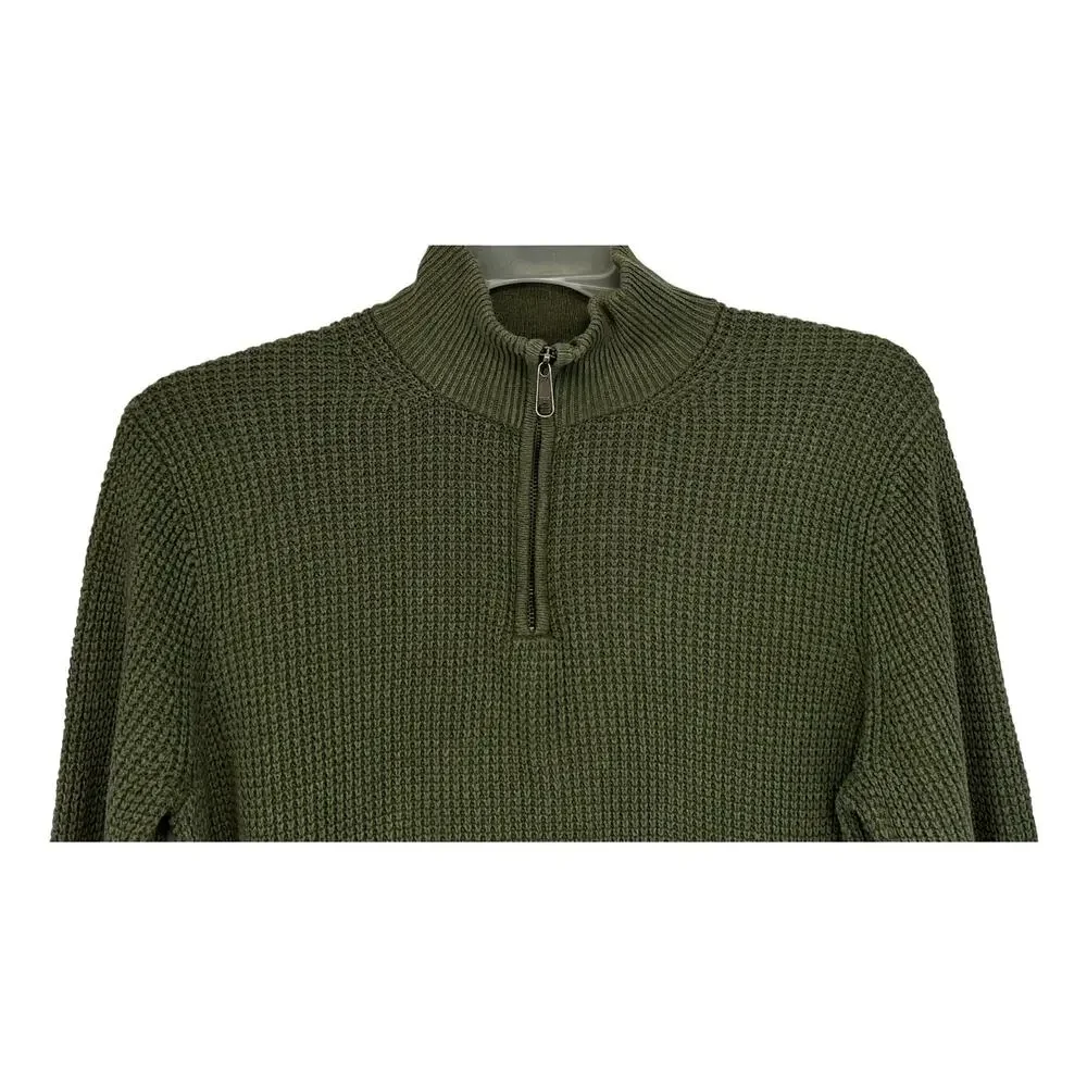 J. Crew Waffle Knit Half-Zip Pullover Sweater Hthr Pesto Green AG081 Size M